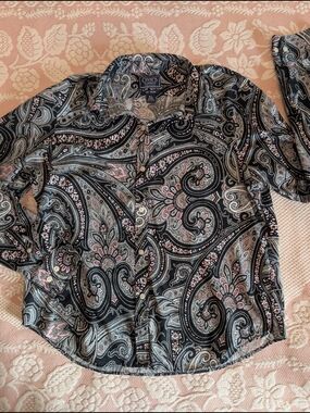 Chaps Paisley Button-Up Shirt in Black & Pink